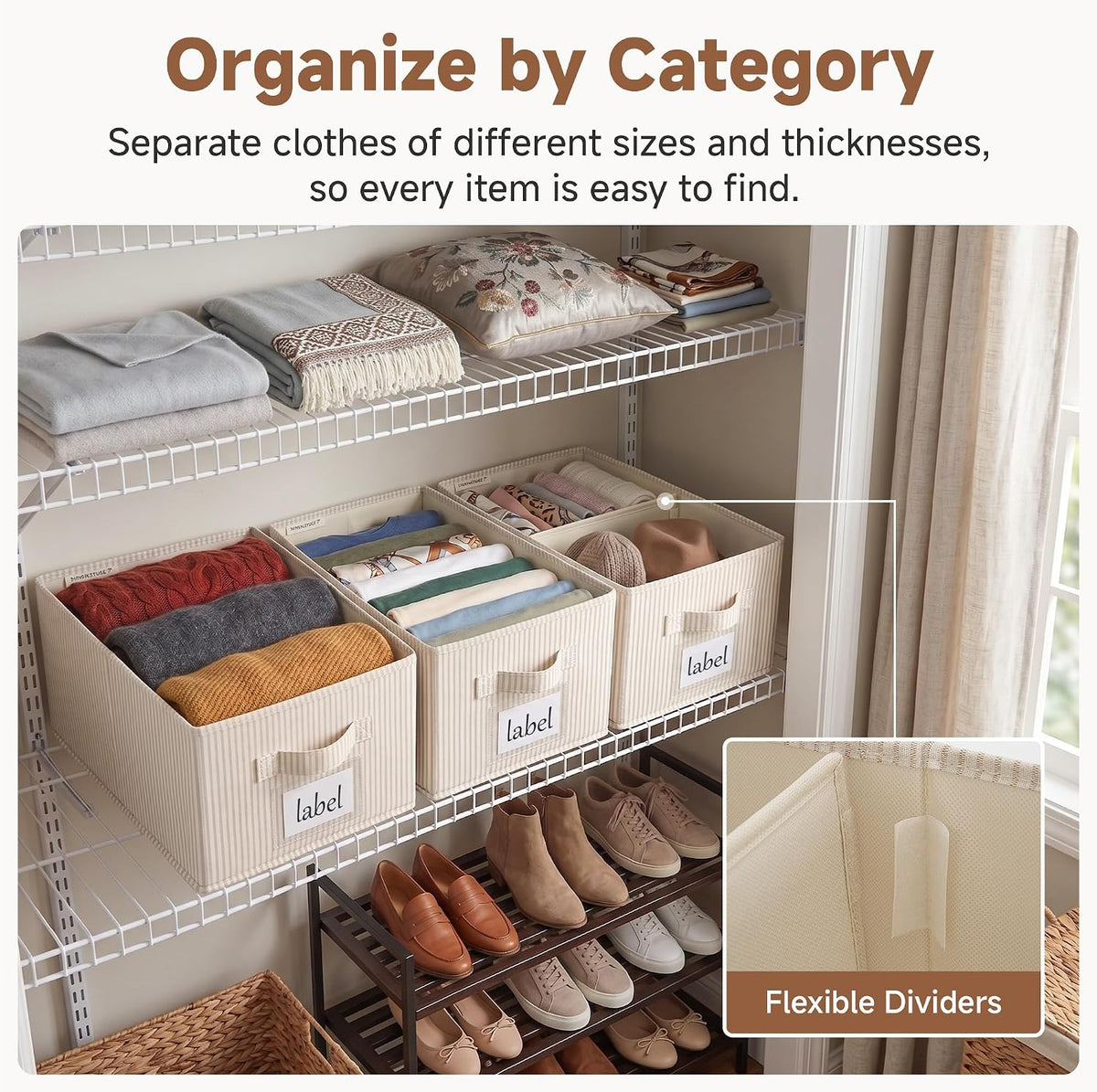 StorageWorks Closet Shelf Organizer Bins with Divider, 9¾"Lx16"Wx6¾"H
