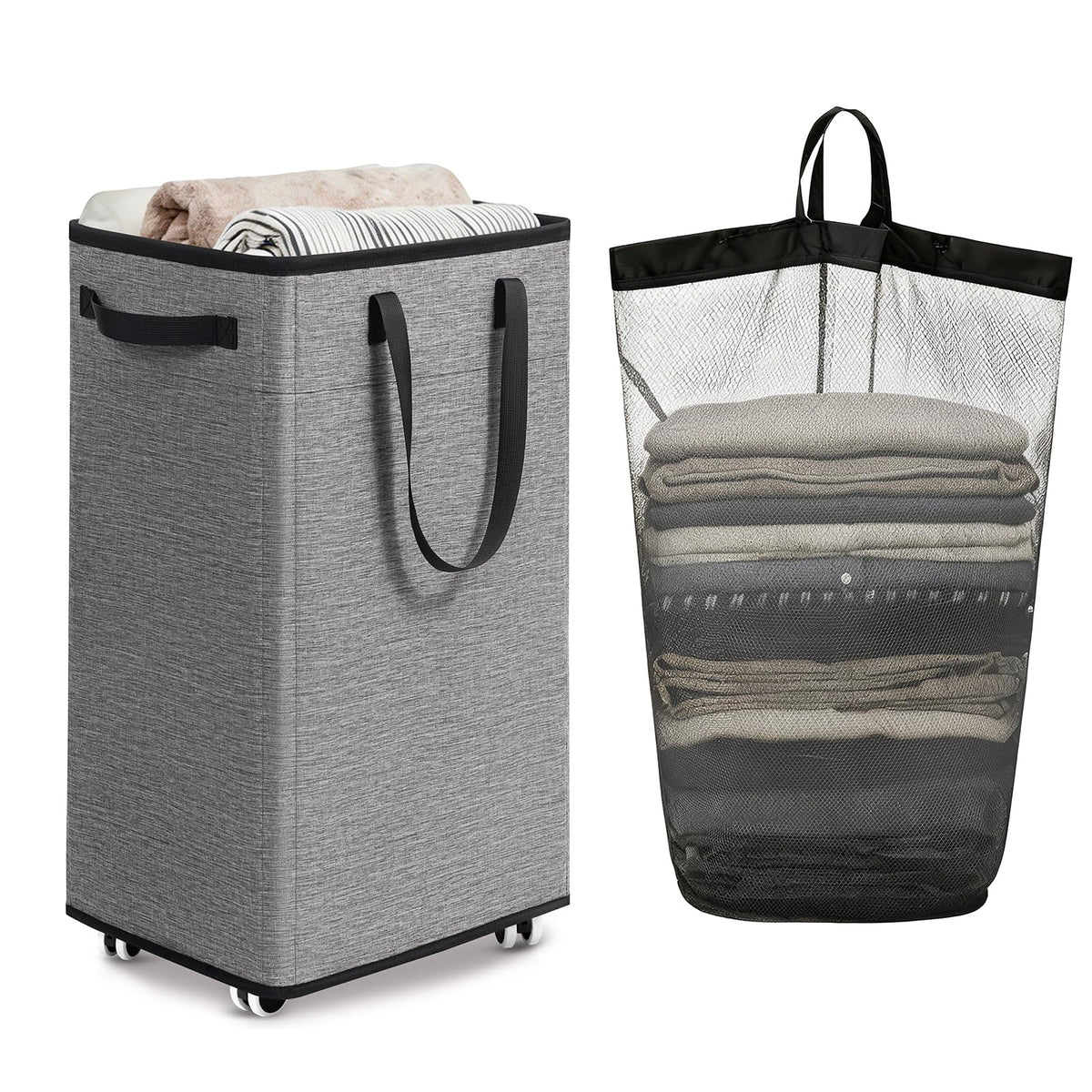 Goodpick 75L Laudnry Basket with Wheels & Removable Wash Bag for Dorm