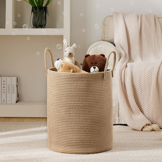 YOUDENOVA Jute Rope Laundry Hamper Basket, 58L Blanket Basket for Nursery