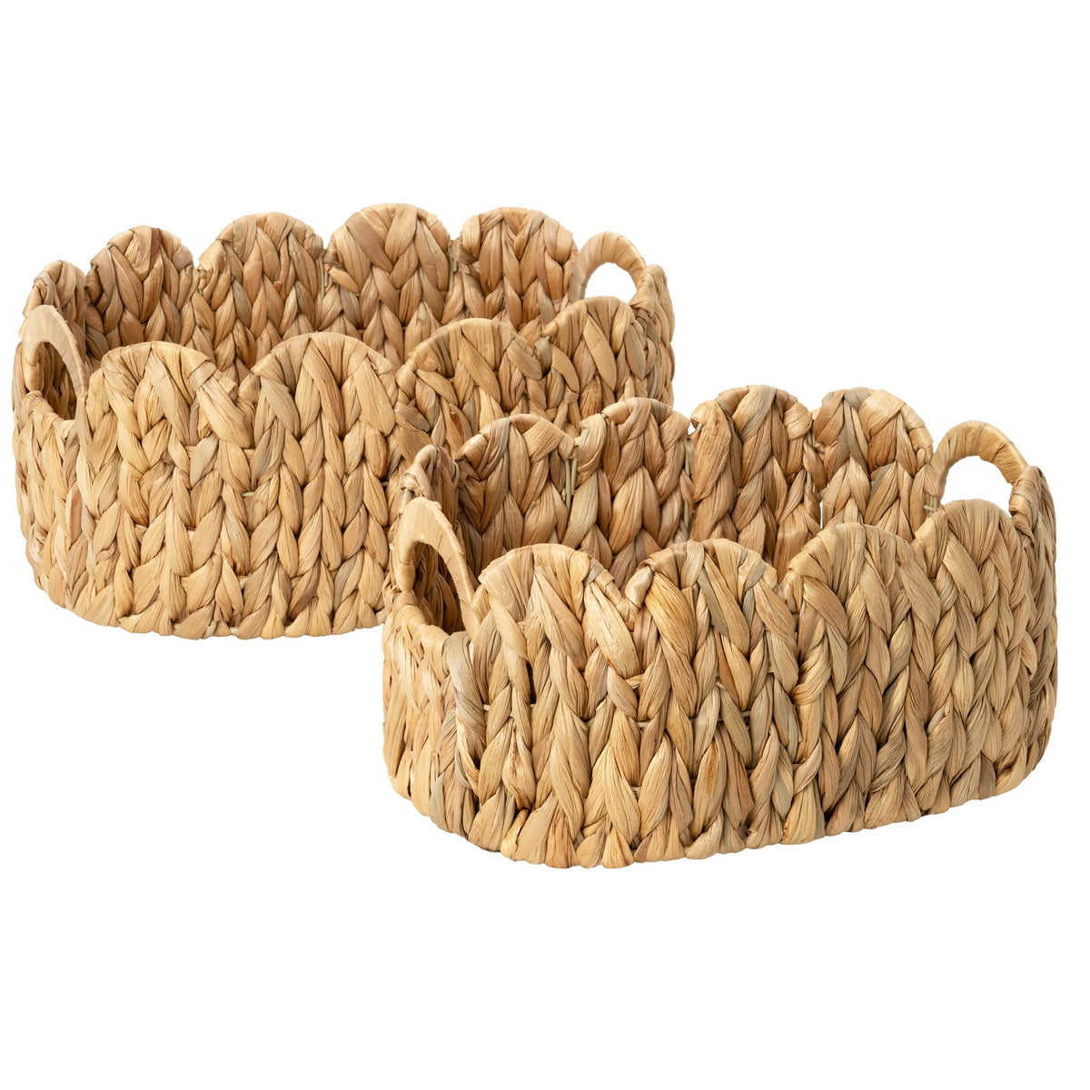 StorageWorks Scalloped Edge Wicker Basket, Hand-woven Rattan Baskets with Built-in Handles, Water Hyacinth Basket for Organizing and Decor, 2 Pack