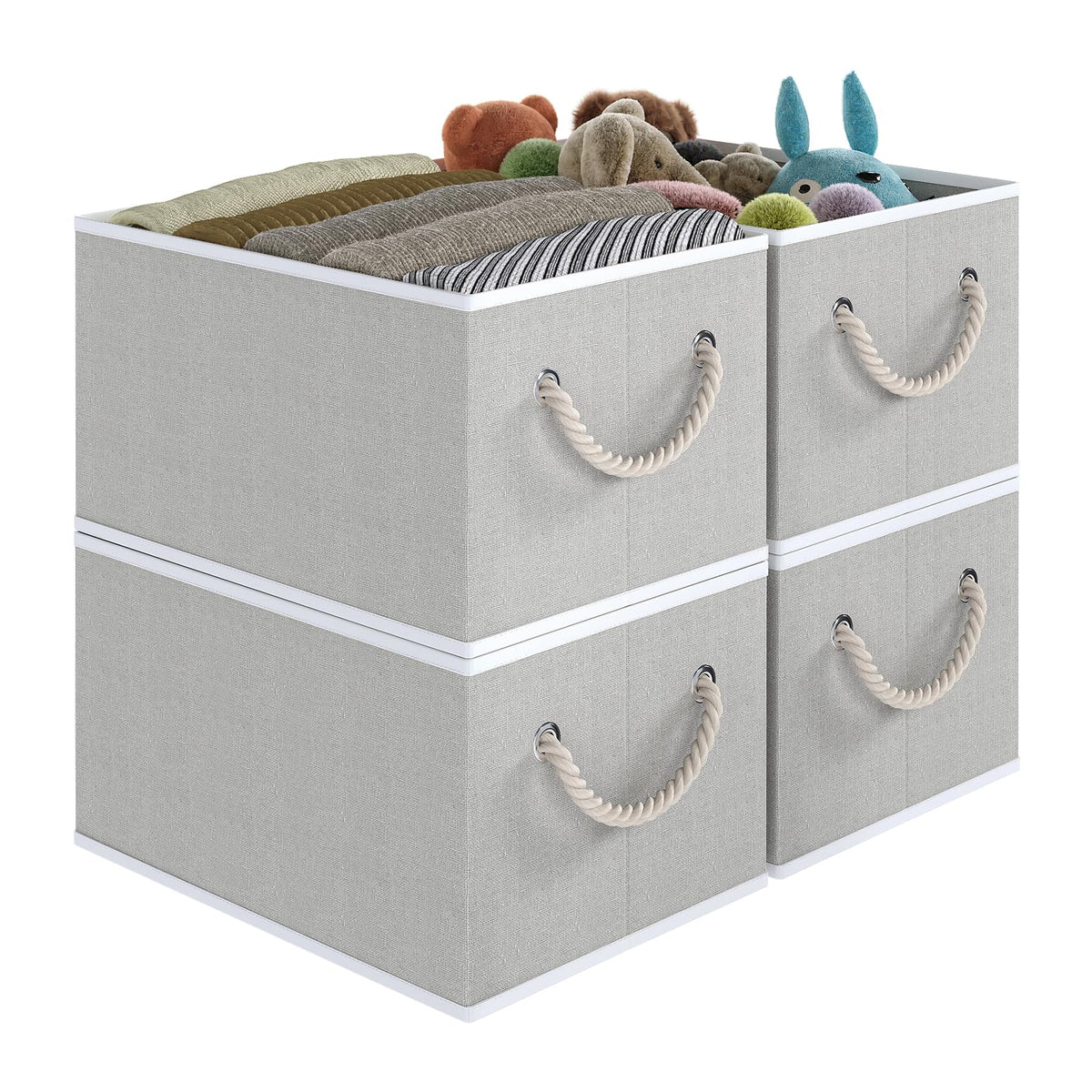 Closet Storage Bins, Fabric Closet Organizers and Storage Basket for Shelves, Collapsible Shelf Baskets for Organizing Shelves, Bedroom Clothes Basket, Beige, 3 Pack