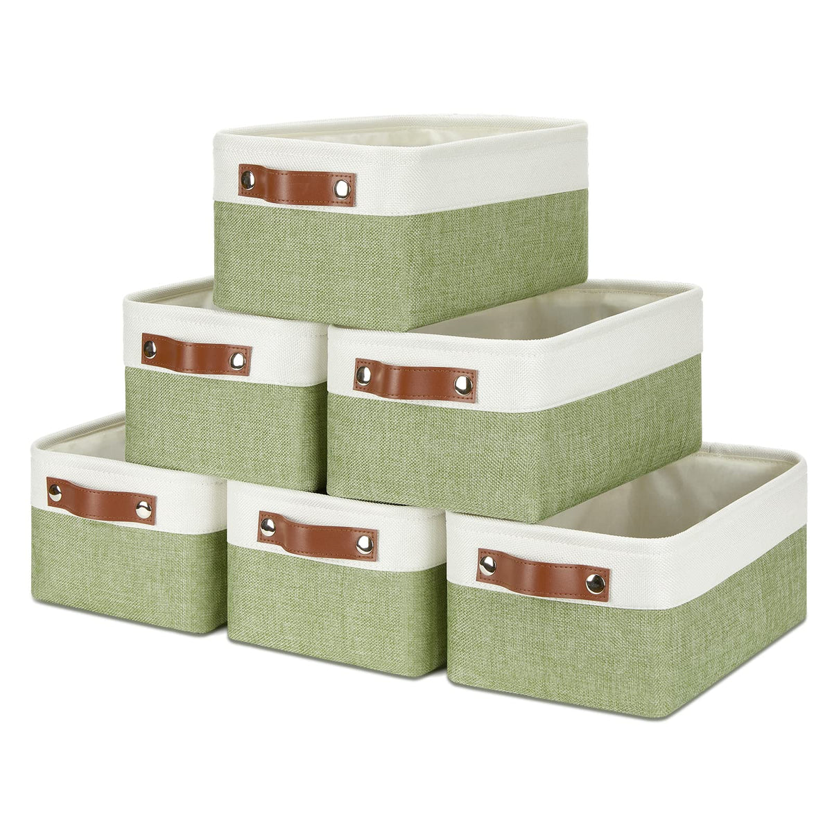 DULLEMELO Small Storage Bins, Storage Baskets for Organizing, Collapsible Rectangular Fabric Baskets for Shelves, Closets, Nursery, Home, Office, Empty Gift Baskets (6-Pack, White&Khaki)