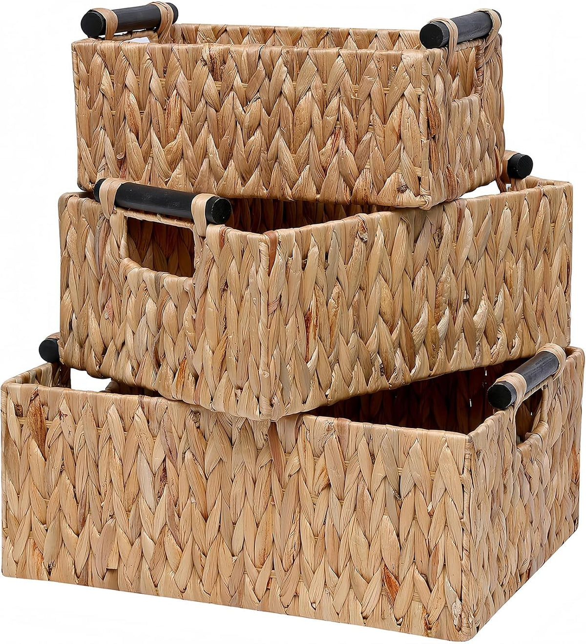 Water Hyacinth Storage Baskets Set of 3 Handwoven Storage Bins for Nursery