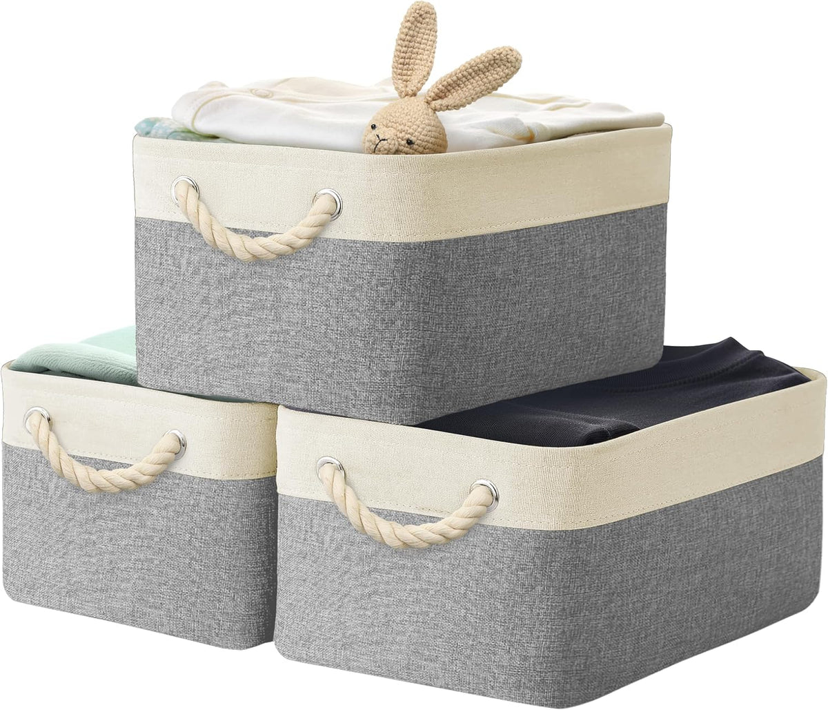 Simple Houseware 15.7" x 12" Wide & Low Fabric Storage Bin, 3 Pack, Gray
