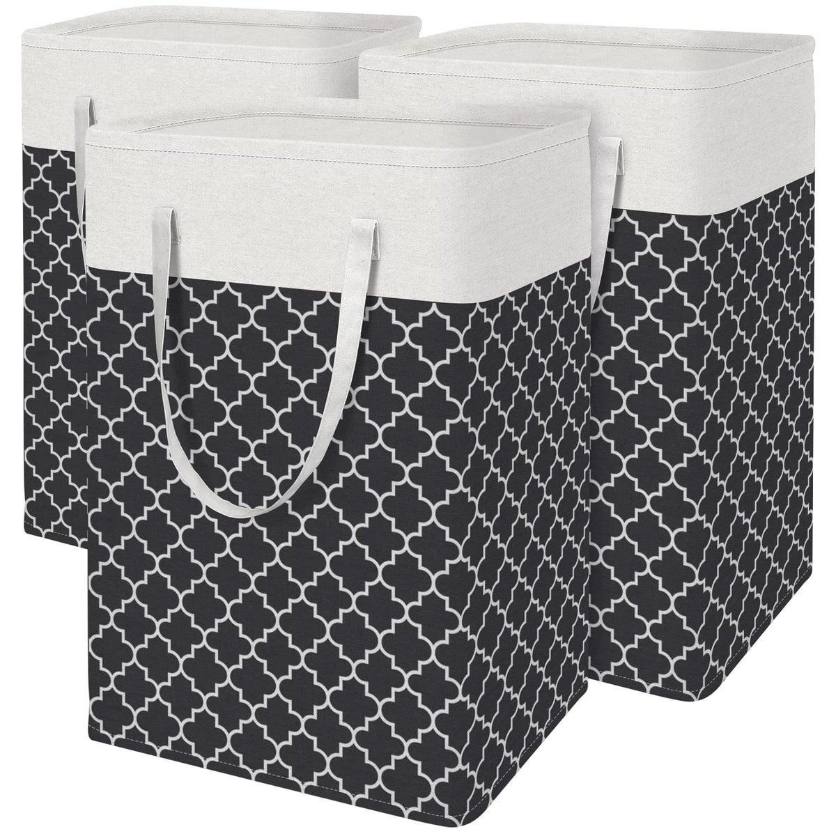 BlissTotes 3-Pack Laundry Basket, Collapsible Laundry Hamper, Grey, 75L