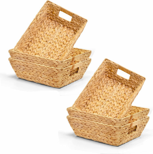 M4DECOR 6-Pack Water Hyacinth Trapezoid Wicker Storage Baskets, 14"