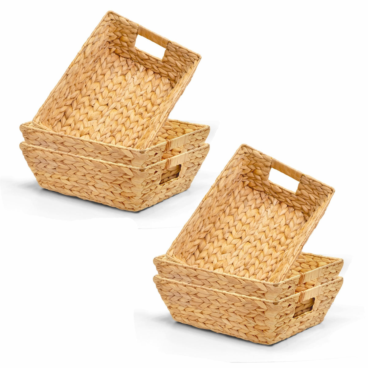 M4DECOR 6-Pack Water Hyacinth Trapezoid Wicker Storage Baskets, 14"