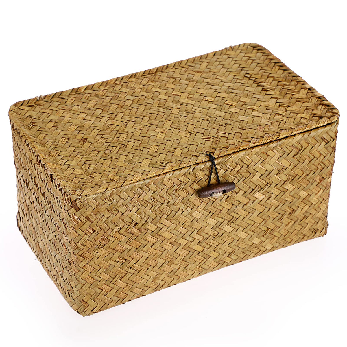 Hipiwe Wicker Shelf Baskets Bin with Lid Woven Storage Box, Coffee X-Large