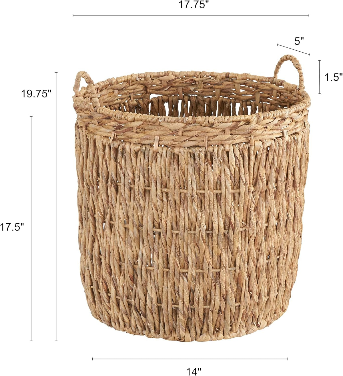Household Essentials Tall Wicker Floor Basket, Woven Decorative Basket with Handles, Handmade, Great for Laundry and Storage, Natural