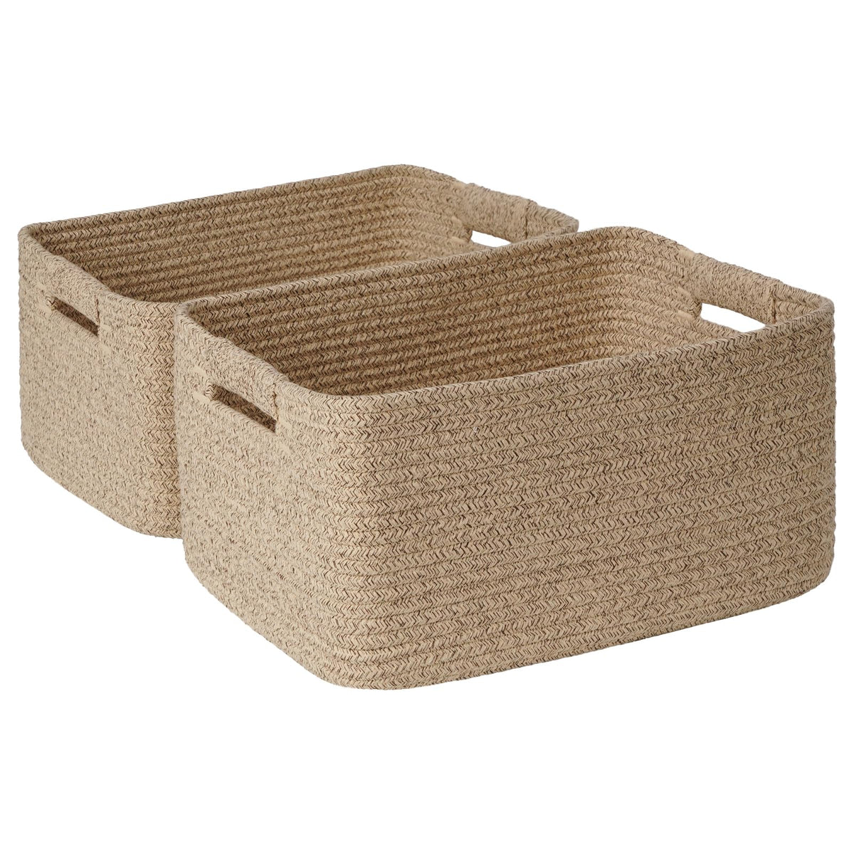 2 Pack Large Storage Basket for Organizing, 17.5"x13"x7" Woven Basket for Shelves, Closet Cube Storage Bins with Wrapped Handle, Cotton Rope Baskets for Kitchen, Clothes, Toys(Off White & Brown)