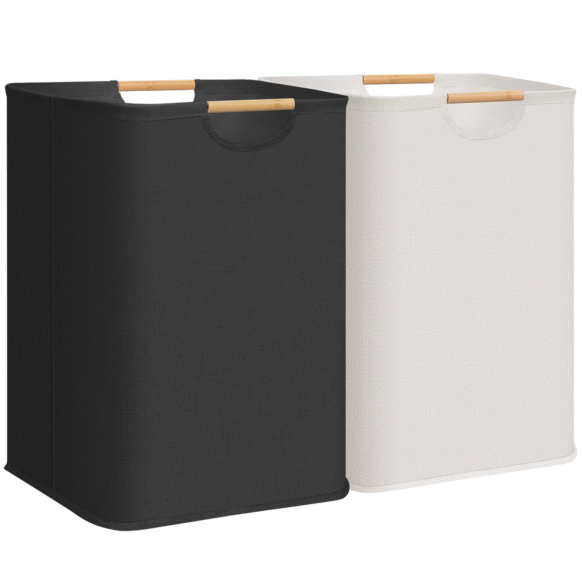 STORAGE MANIAC 1-Pack Collapsible Laundry Hamper with Bamboo Handles, Black
