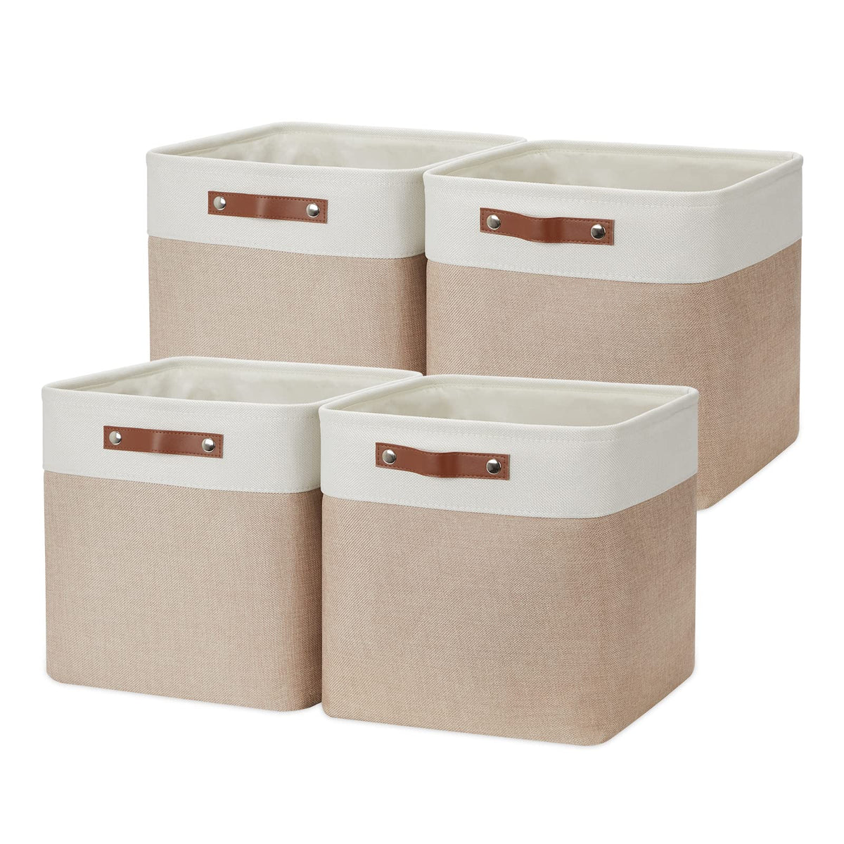 DULLEMELO Small Storage Bins, Storage Baskets for Organizing, Collapsible Rectangular Fabric Baskets for Shelves, Closets, Nursery, Home, Office, Empty Gift Baskets (6-Pack, White&Khaki)
