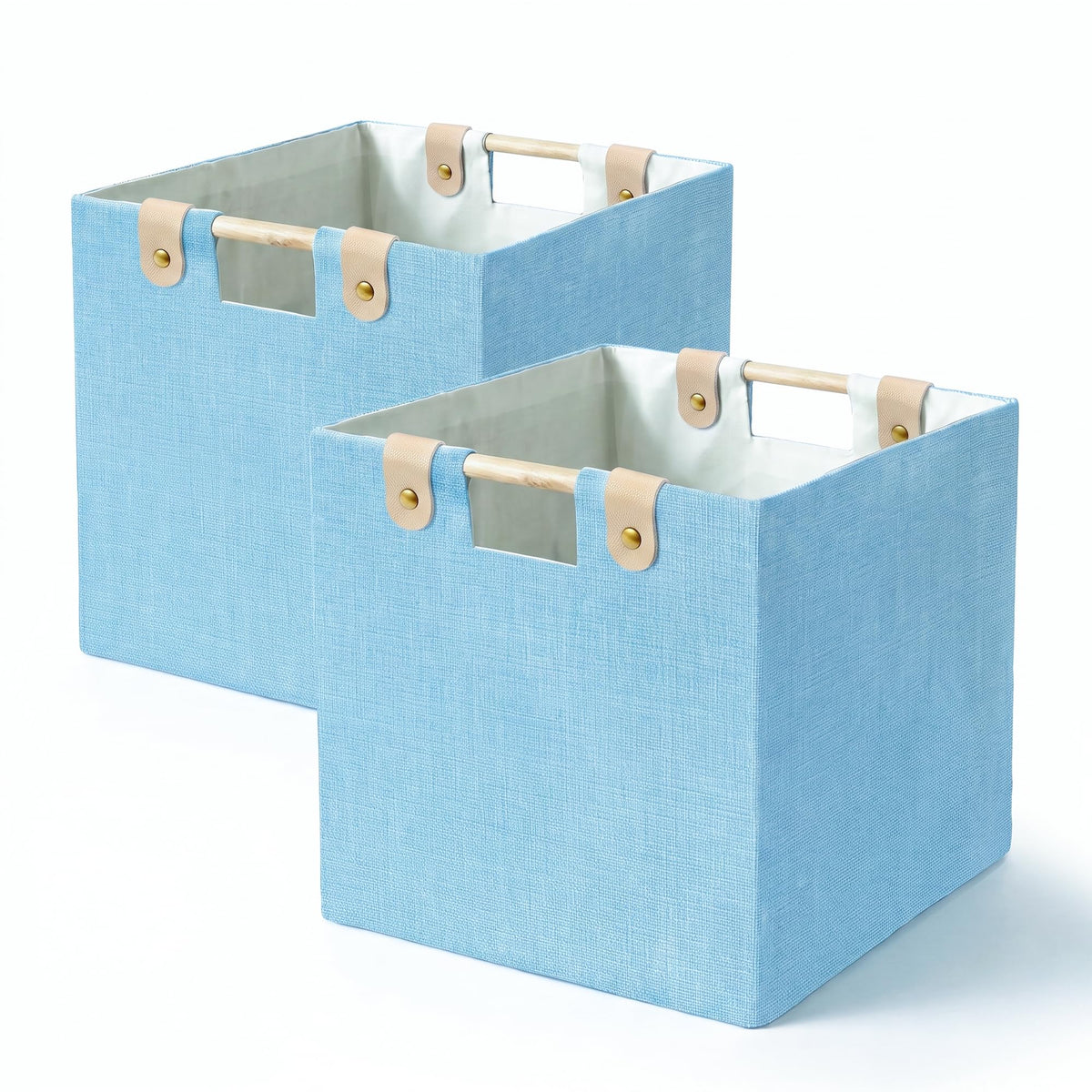 11 Inches Foldable Cube Storage Baskets for Organizing, Beige, 2 Pack