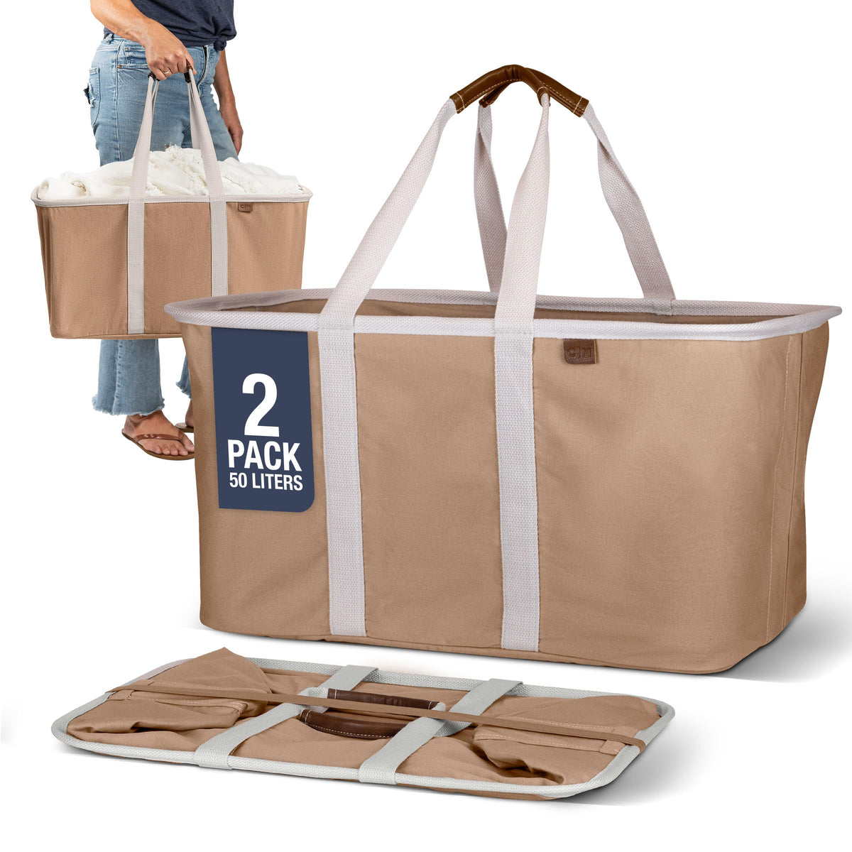 CleverMade Collapsible Laundry Baskets, 50L Tote 2 Pack, Charcoal