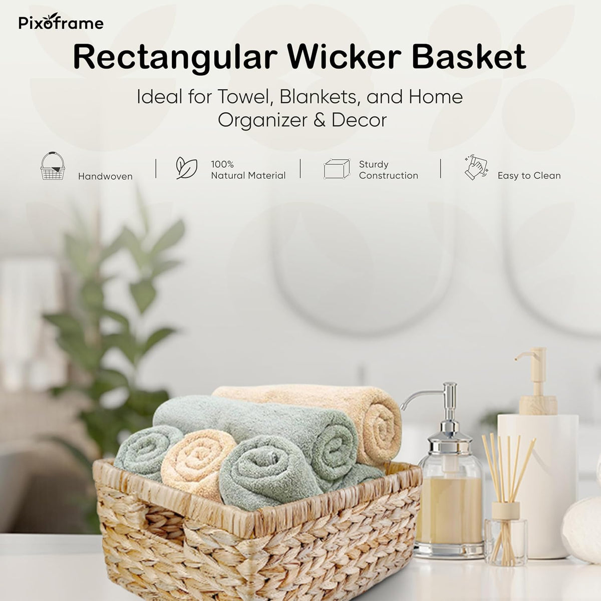 Large Handwoven Water Hyacinth Storage Wicker Basket with 2 Handles - Brown