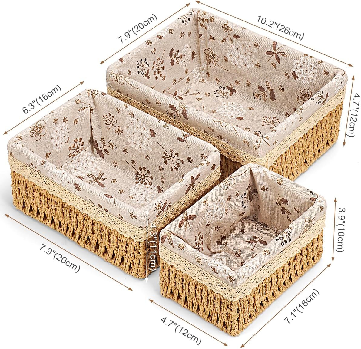 Amaredom Floral Wicker Baskets, Handwoven Multi-size 3-Pack Storage Baskets