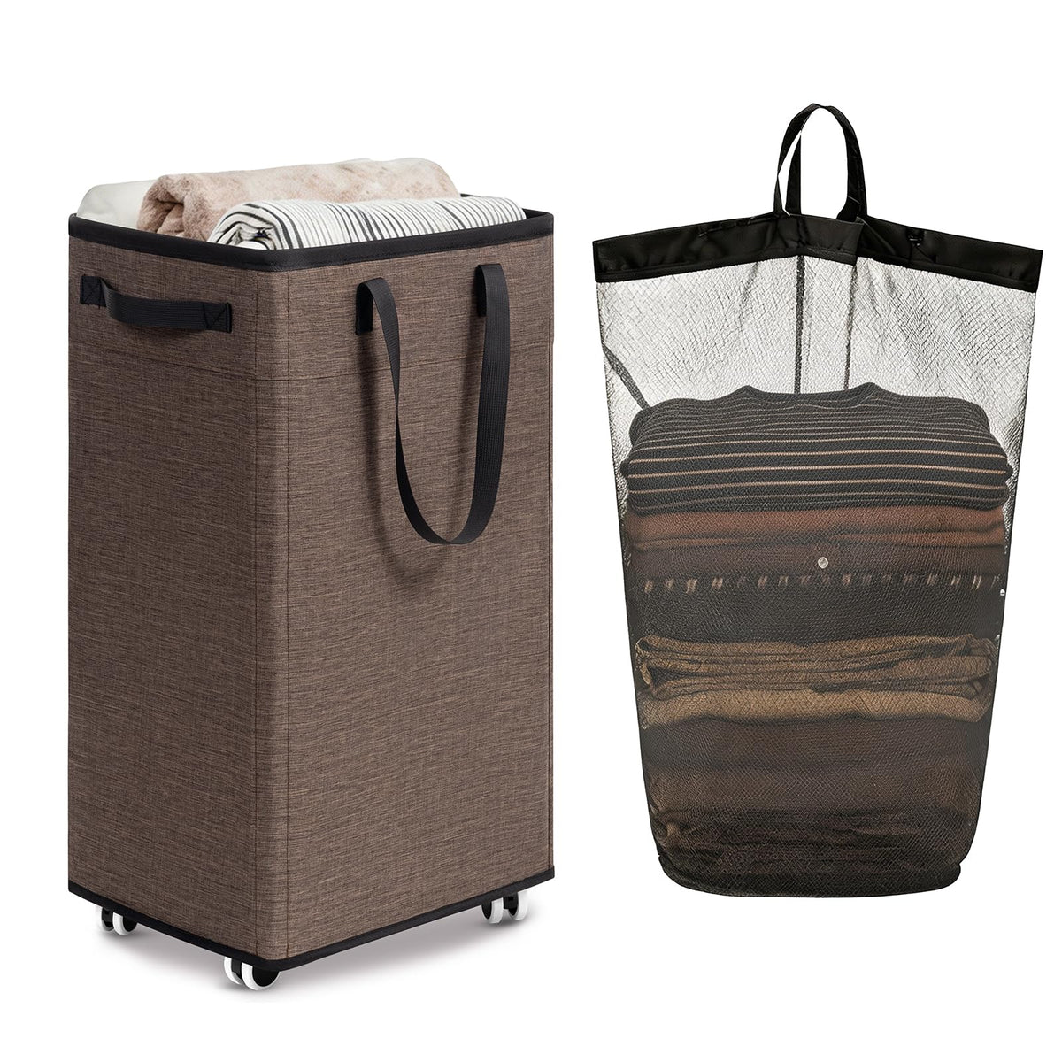 Goodpick 75L Laudnry Basket with Wheels & Removable Wash Bag for Dorm