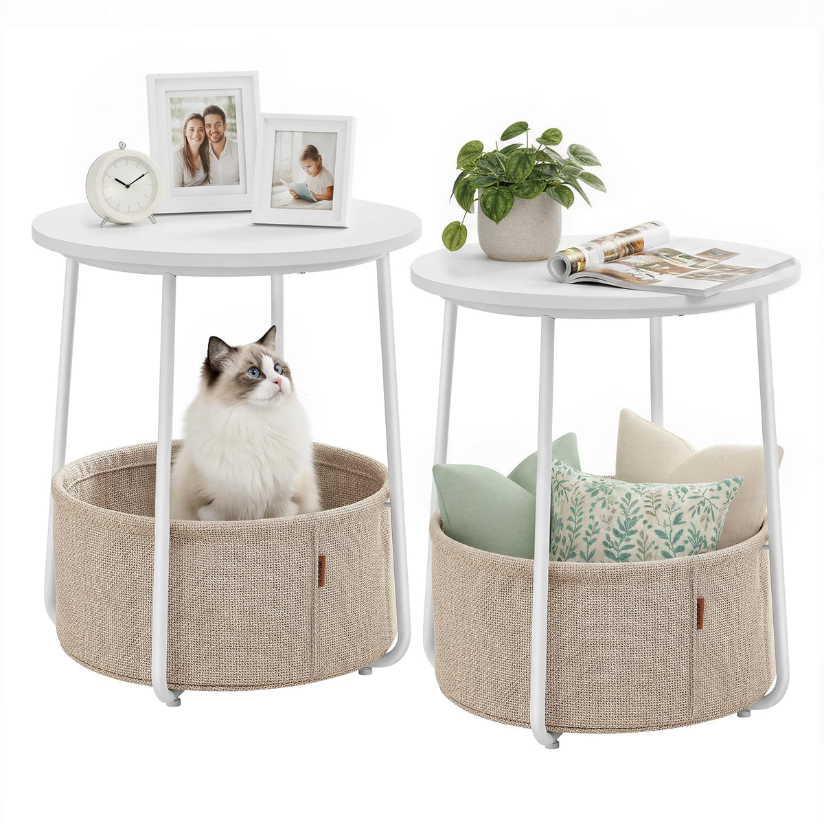 VASAGLE Small Rectangular Side End Table, Nightstand with Fabric Basket