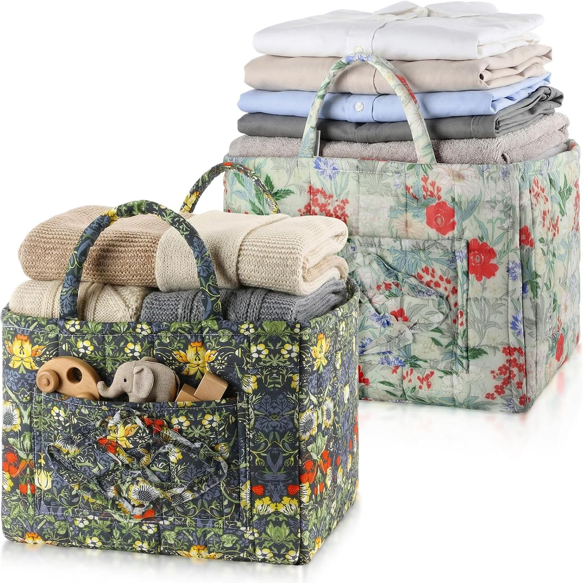2 Pcs Boho Fabric Storage Basket, Classic Floral Set