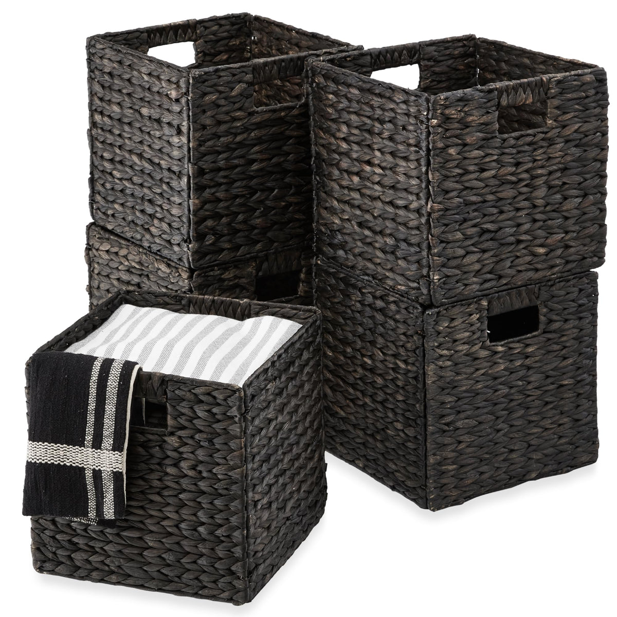 Best Choice Products 10.5x10.5in Pack of 5 Cube Storage Baskets, Water Hyacinth Multipurpose Collapsible Organizers, Handwoven Laundry Totes for Laundry, Living Room, Kids Room & Nursery - Brown