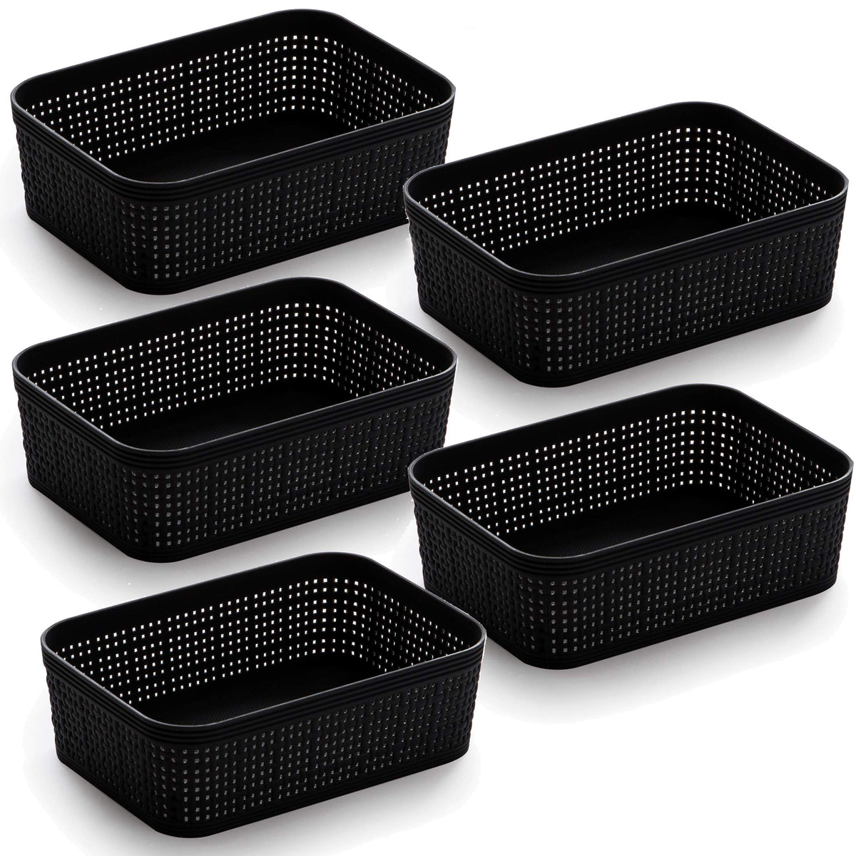 BINO | Woven Plastic Basket | Small (Natural Grey), 5-Pack | THE JUTE COLLECTION | Home Organization, Space - Saving Storage, Stylish Design | Jute Basket | Plastic Storage Basket