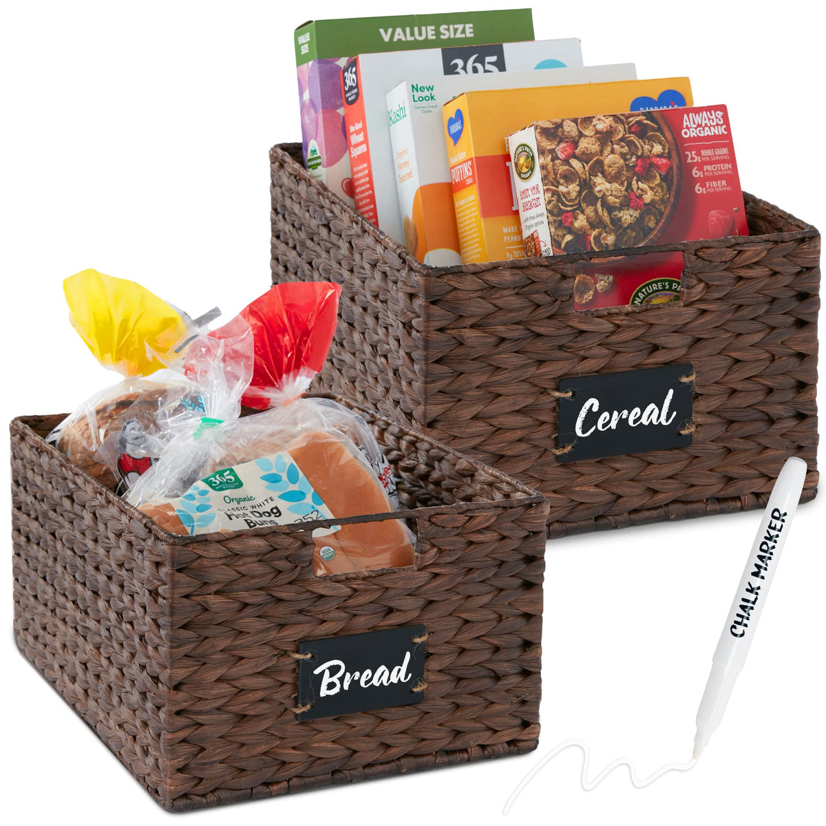 Best Choice Products Set of 4 9x12in Water Hyacinth Pantry Baskets, Woven Organizers w/Chalkboard Label, Chalk Marker - Natural