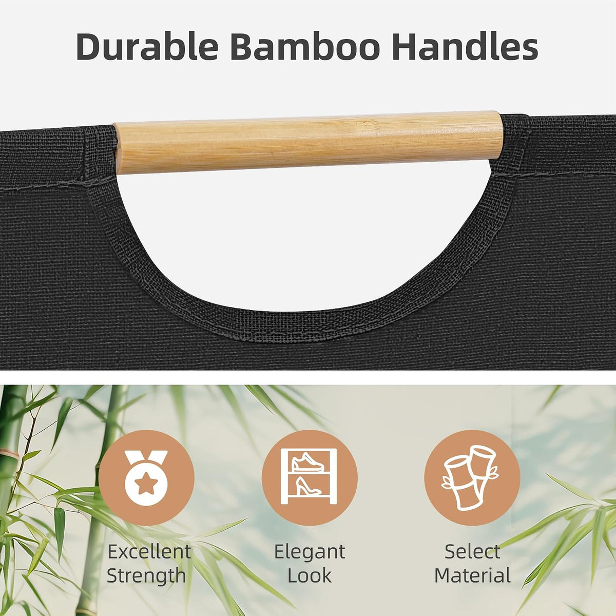 STORAGE MANIAC 1-Pack Collapsible Laundry Hamper with Bamboo Handles, Black