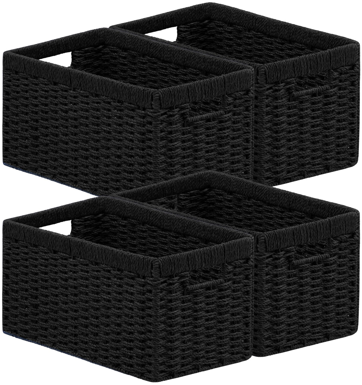 UBBCARE 2 Pack Wicker Basket, 13.4L×8.3H×7.1W inch Woven Paper Rope Storage Baskets for Shelves, Foldable Rectangular Storage Baskets with Handle, Storage Basket for Organizing, Dark Brown