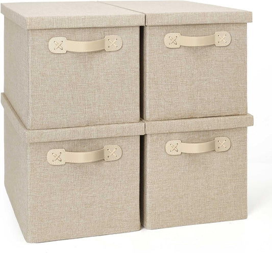 Heavy Duty Fabric Storage Bins with Lids, Collapsible Organizer Baskets