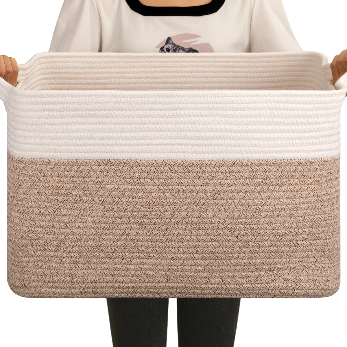 OIAHOMY Extra Large Blanket Basket, 110L Cotton Rope Woven Laundry Basket, Toy Bin for Baby Room, Container for Blanket Storage in Living Room, 24.8''×17.3''×15.8'', Gradient Grey
