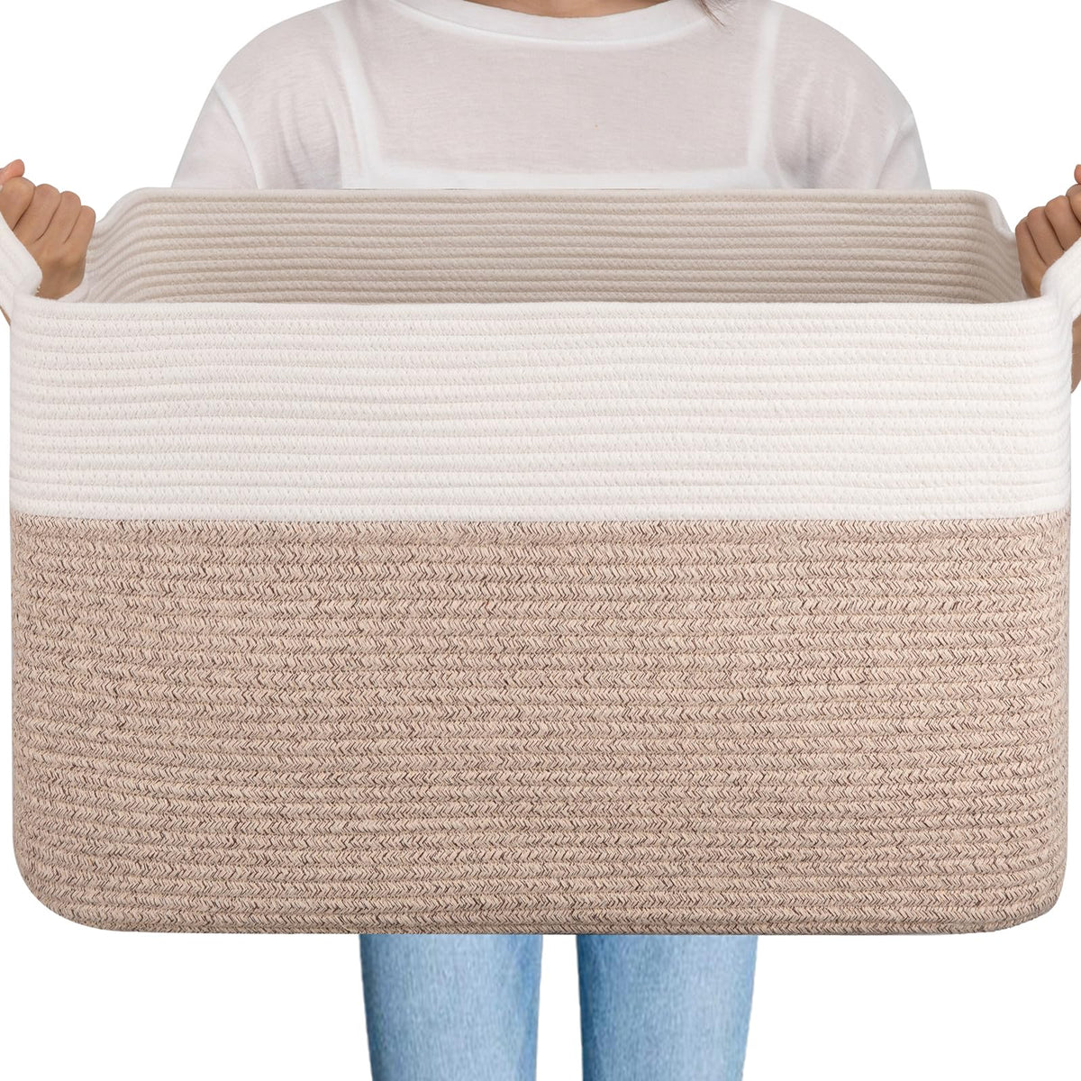 OIAHOMY Extra Large Blanket Basket, 110L Cotton Rope Woven Laundry Basket, Toy Bin for Baby Room, Container for Blanket Storage in Living Room, 24.8''×17.3''×15.8'', Gradient Grey