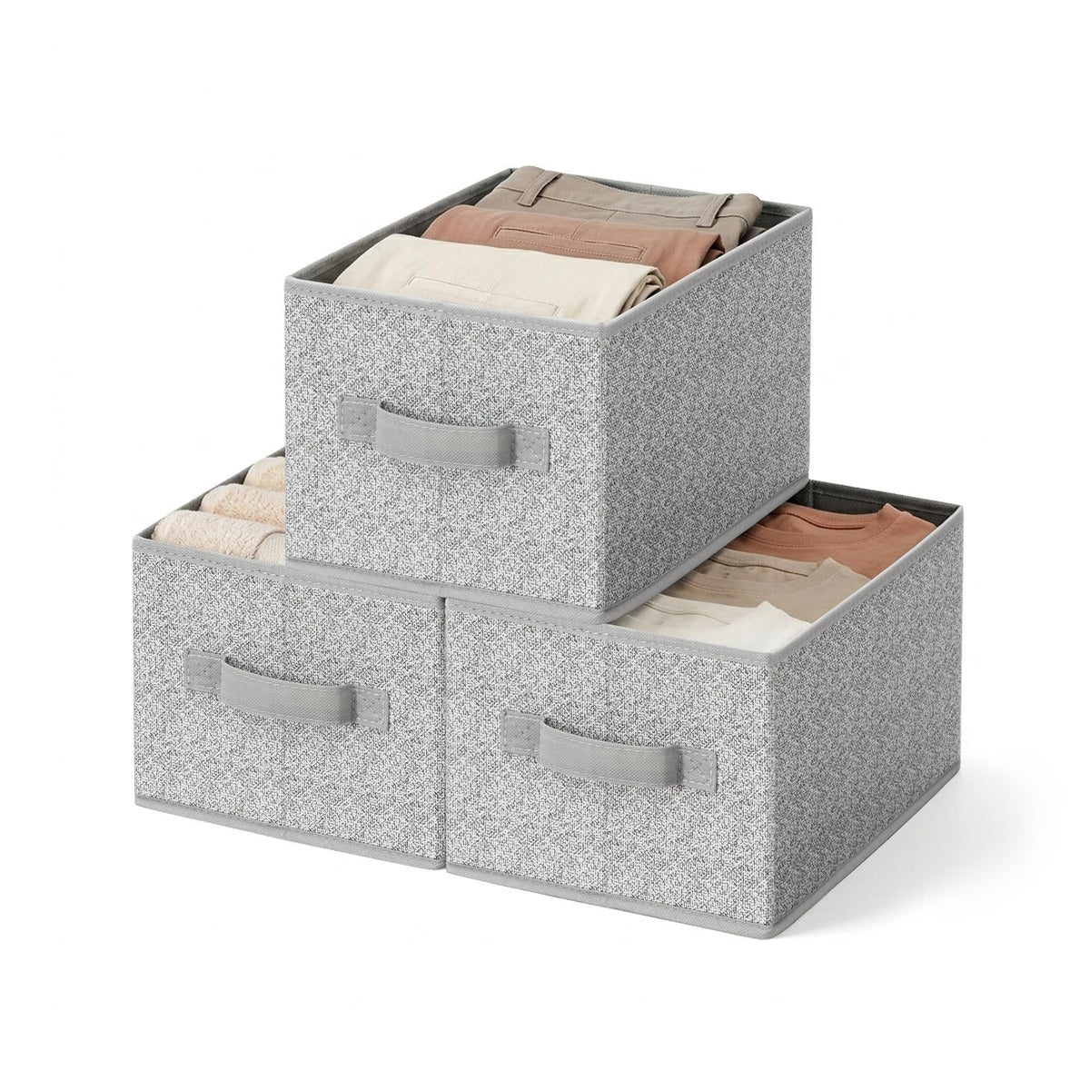 GRANNY SAYS Closet Shelf Baskets with Label, Khaki&Ivory, Large, 3-Pack