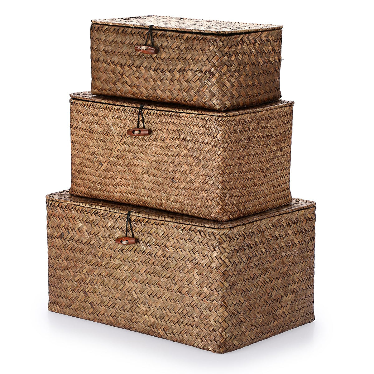 Hipiwe Wicker Shelf Baskets Bin with Lid Woven Storage Box, Coffee X-Large