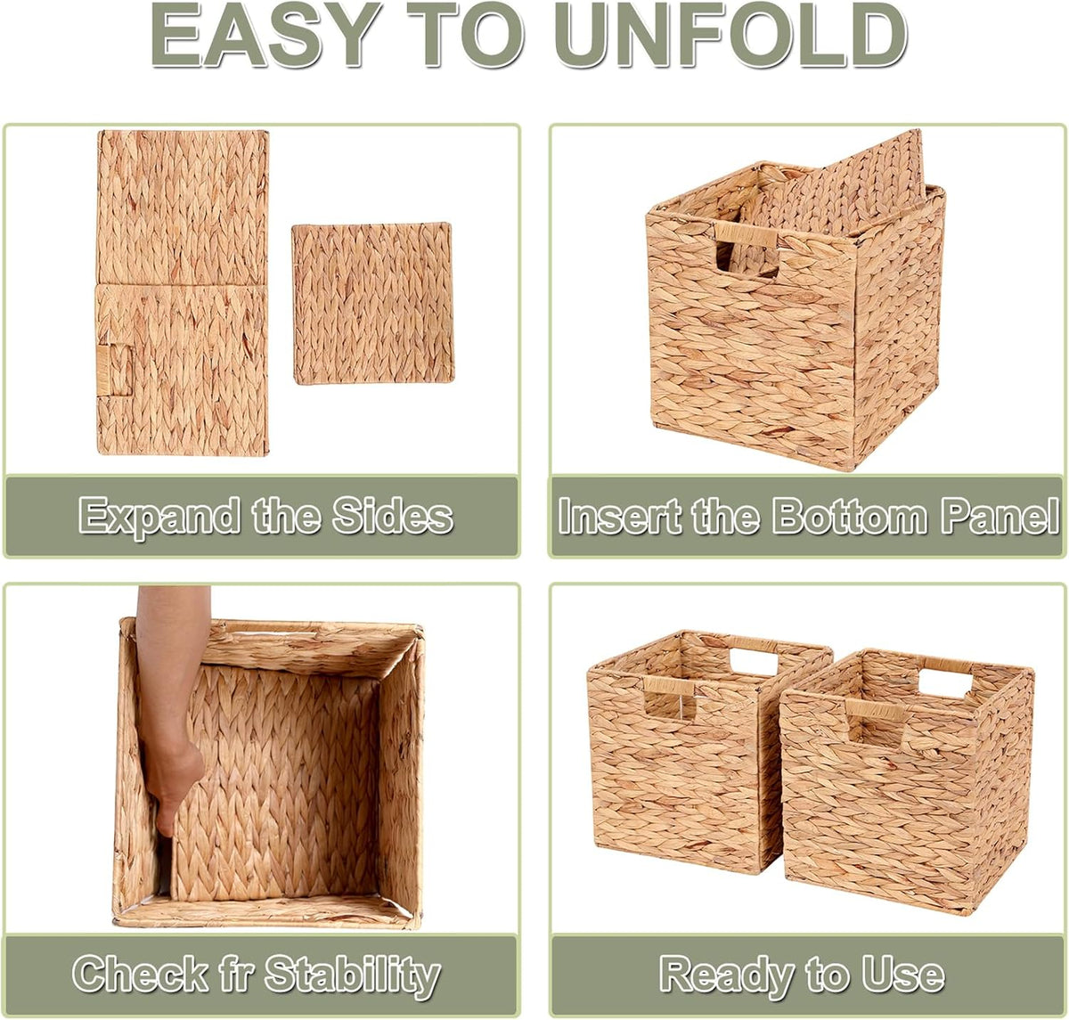 LYJWOO6D Water Hyacinth Storage Baskets 11x11x11 Inch Set of 2