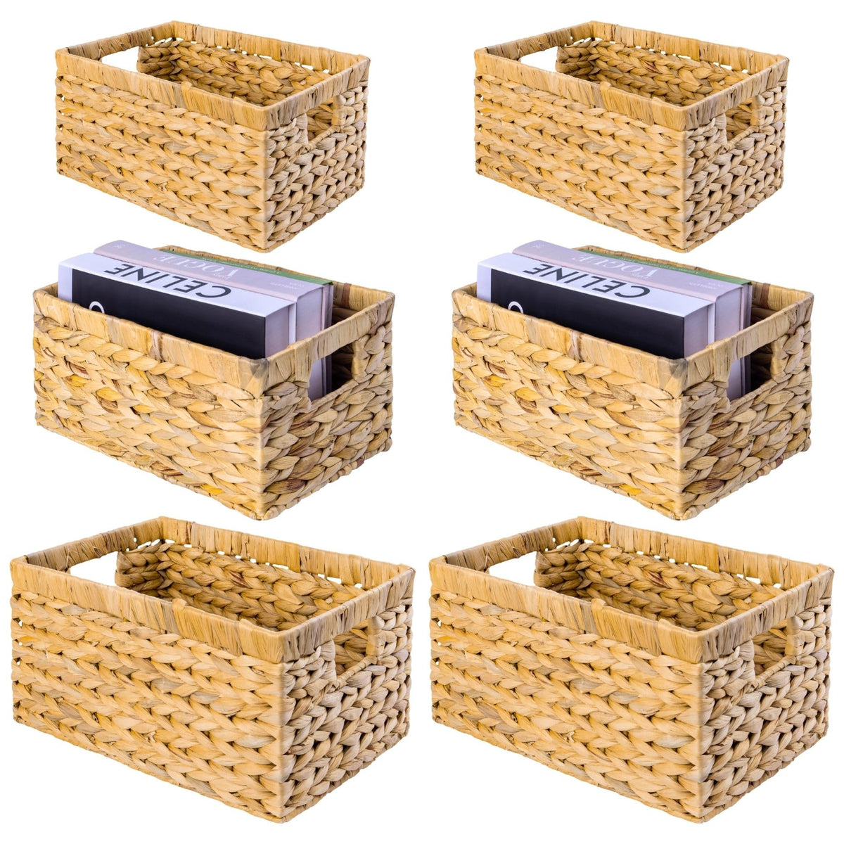M4DECOR Set of 6 Rectangular Wicker Storage Baskets for Shelves