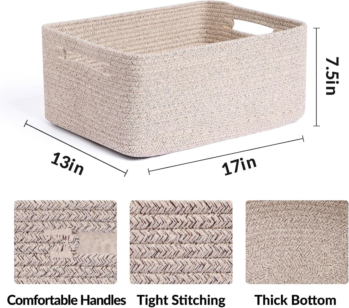 MiniArk Large Storage Baskets for Organizing, 17 x 13 x 7.5” Closet Shelf Baskets for Clothes Blanket Towels, Baby Nursery, Toy Bins Box, Woven Rope Baskets, 4 Packs Mixed Brown