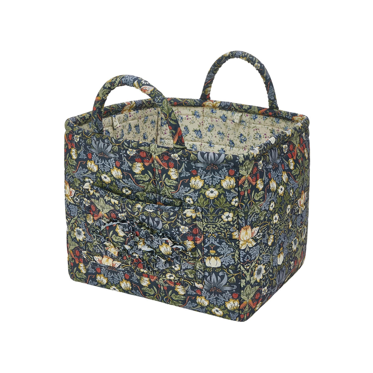 Quilted Fabric Storage Baskets with Handles, Boho Floral Gift Basket Foldable Organizer Bin for Home Decor, Picnic, Travel 12''x10''x10'' (Orange)