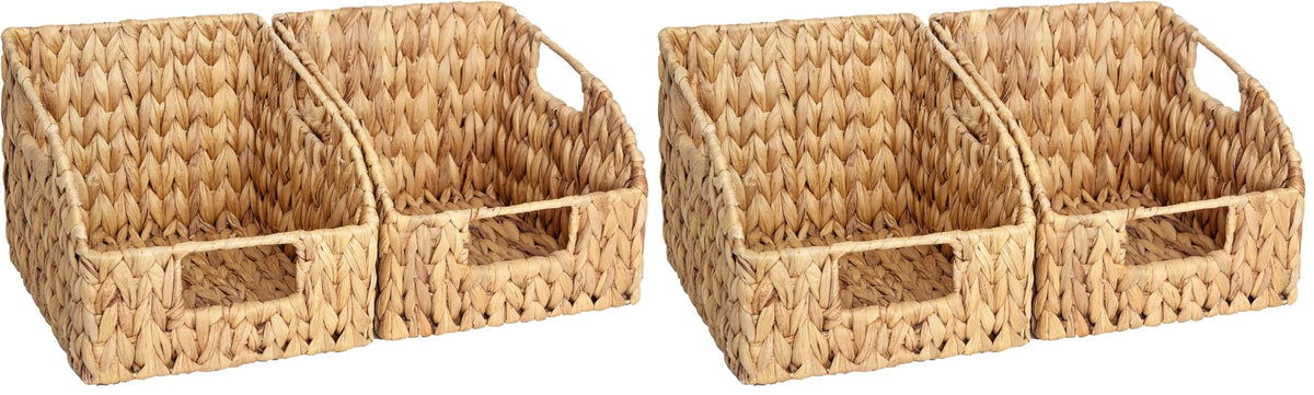 StorageWorks Pantry Baskets for Organizing, Wicker Basket with Built-in Handles, Handwoven Wicker Storage Baskets, Water Hyacinth for Shelves, 2 Pack