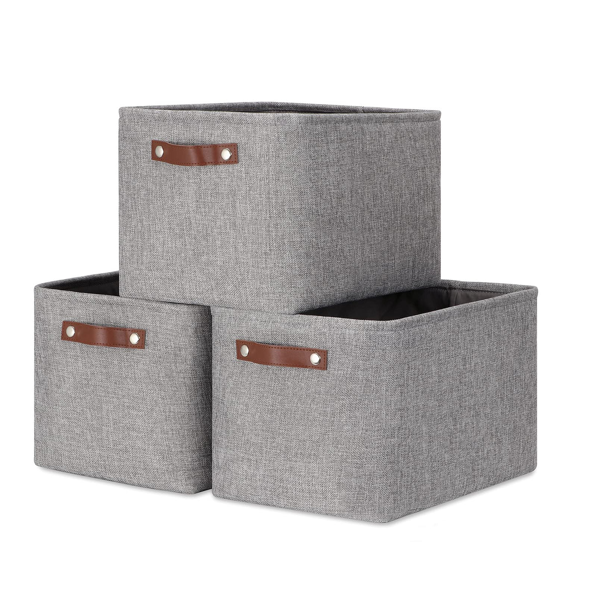 DULLEMELO Small Storage Bins, Storage Baskets for Organizing, Collapsible Rectangular Fabric Baskets for Shelves, Closets, Nursery, Home, Office, Empty Gift Baskets (6-Pack, White&Khaki)
