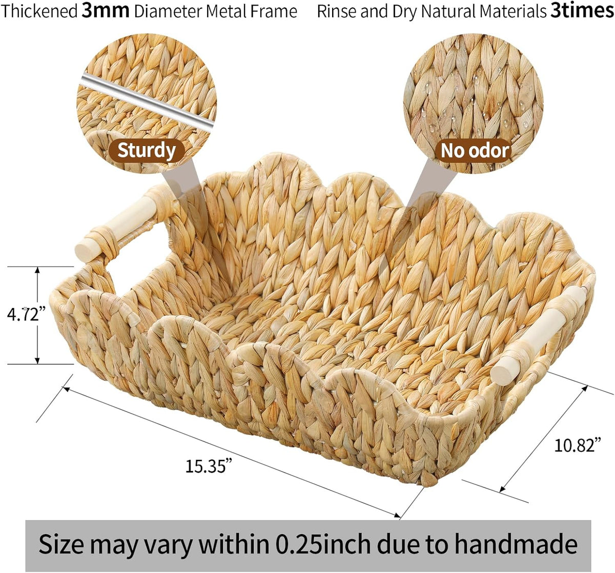 Coeusy 2 Pack Wicker Basket,Cute Scalloped Basket,Natural Water Hyacinth