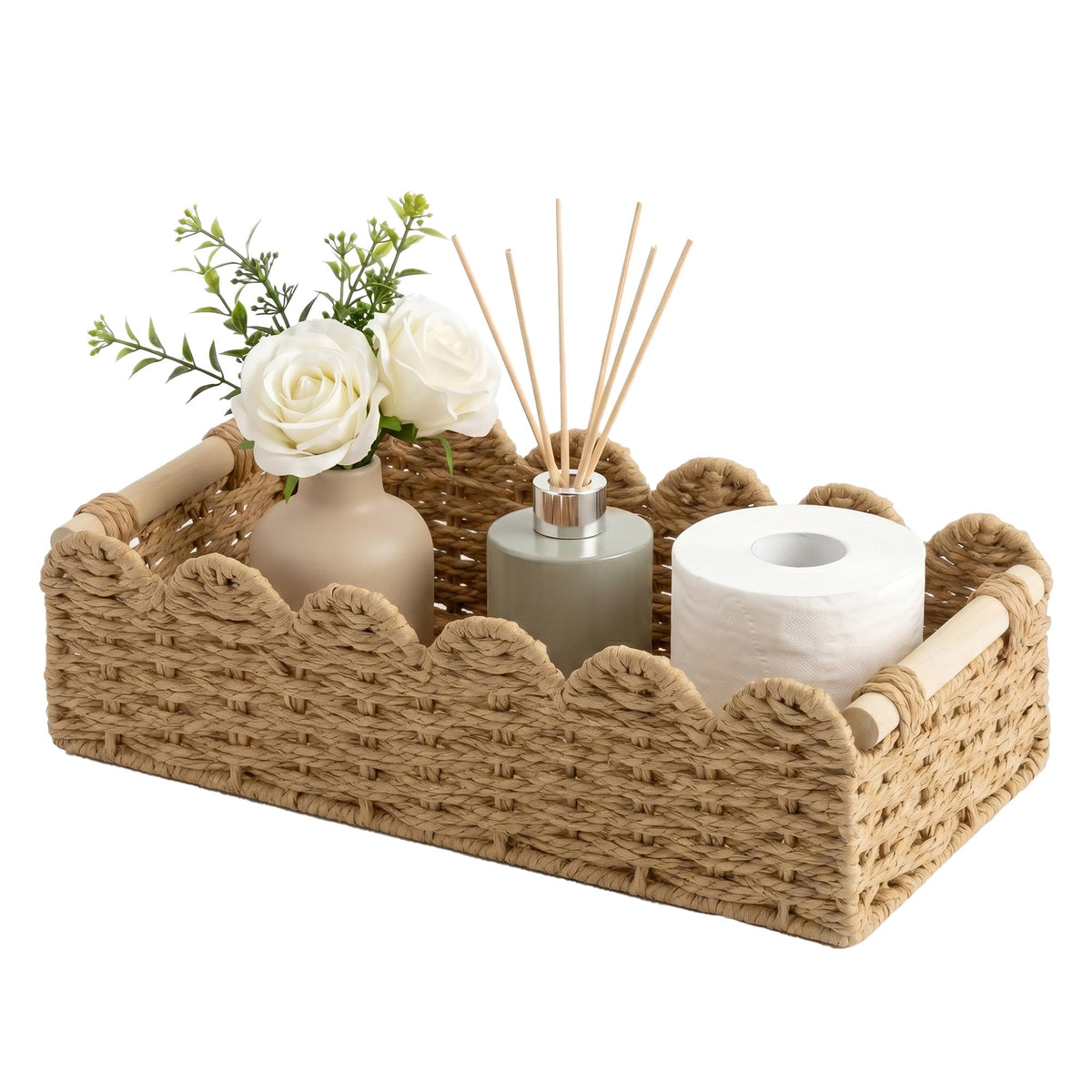 StorageWorks Scalloped Water Hyacinth Baskets, Large Scalloped Baskets