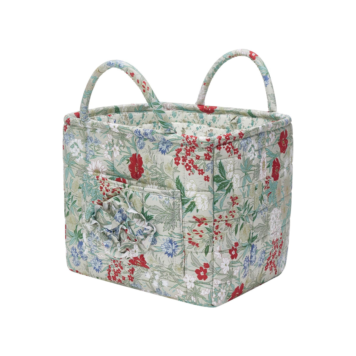 Quilted Fabric Storage Baskets with Handles, Boho Floral Gift Basket Foldable Organizer Bin for Home Decor, Picnic, Travel 12''x10''x10'' (Orange)