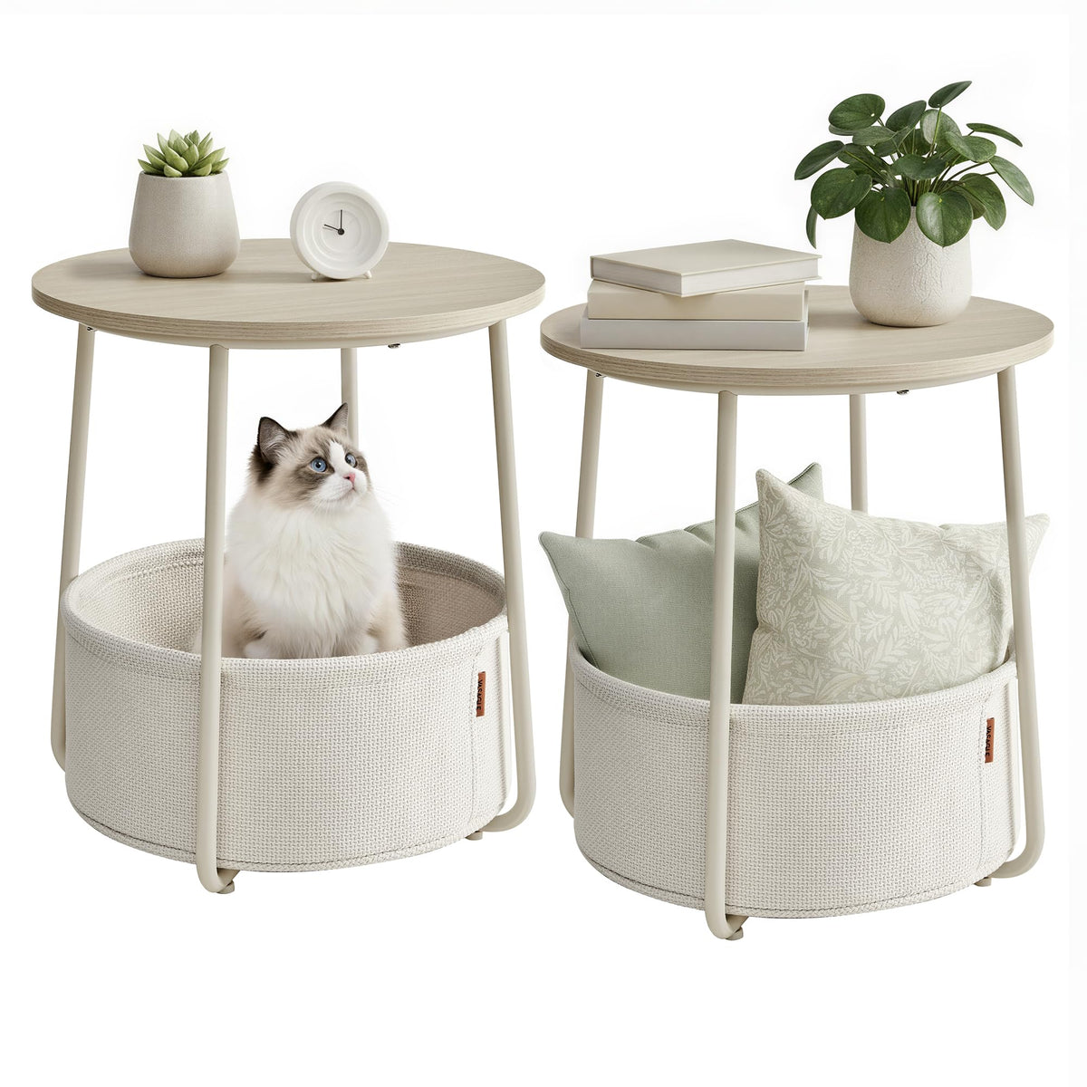 VASAGLE Small Rectangular Side End Table, Nightstand with Fabric Basket