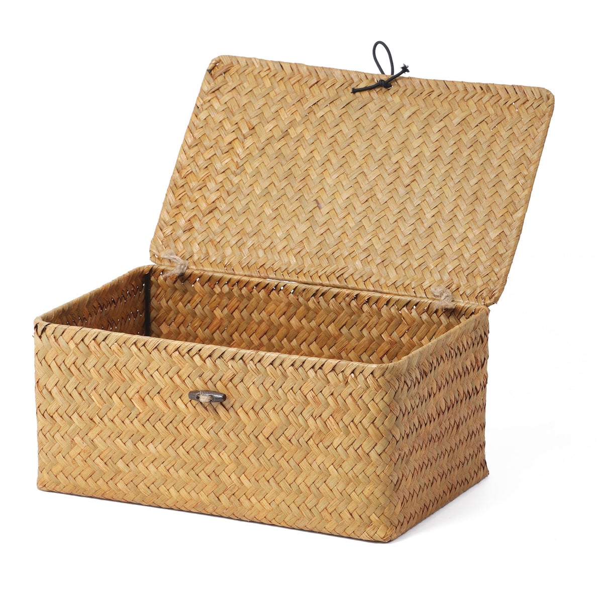 Nonam Wicker Storage Basket with Lid,Seagrass Shelf Basket Set of 3,Nautral