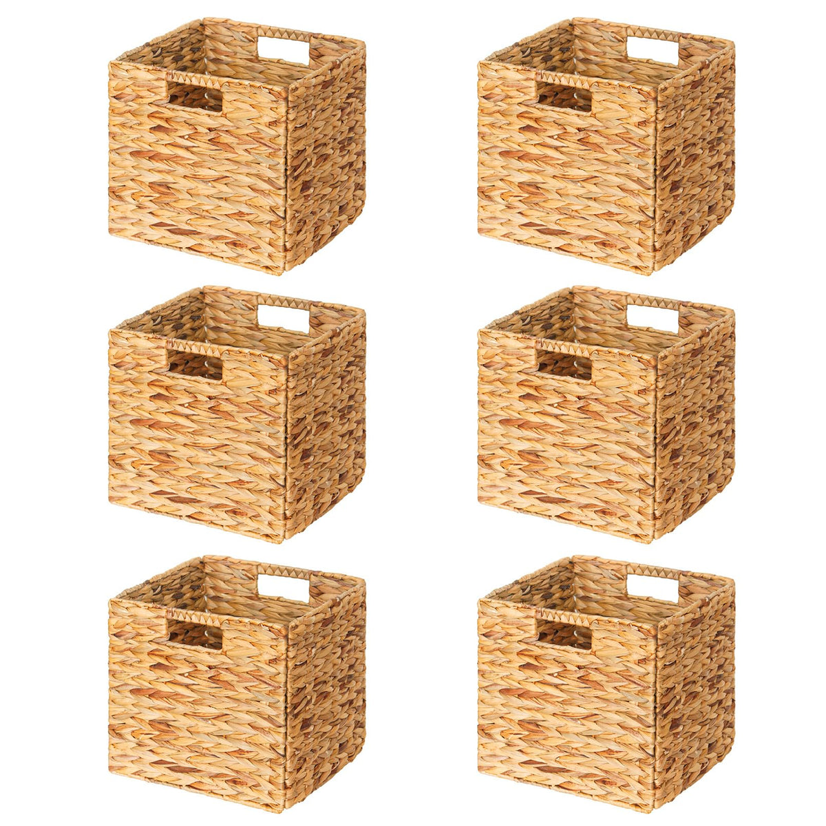 SpaceAid 6 Pack Wicker Basket, Storage Baskets for Organizing, Woven Rattan Basket with Handles for Shelves, Water Hyacinth Large Cube Organizer Storage Bin, 10.5x10.5x10.5 inch, Natural