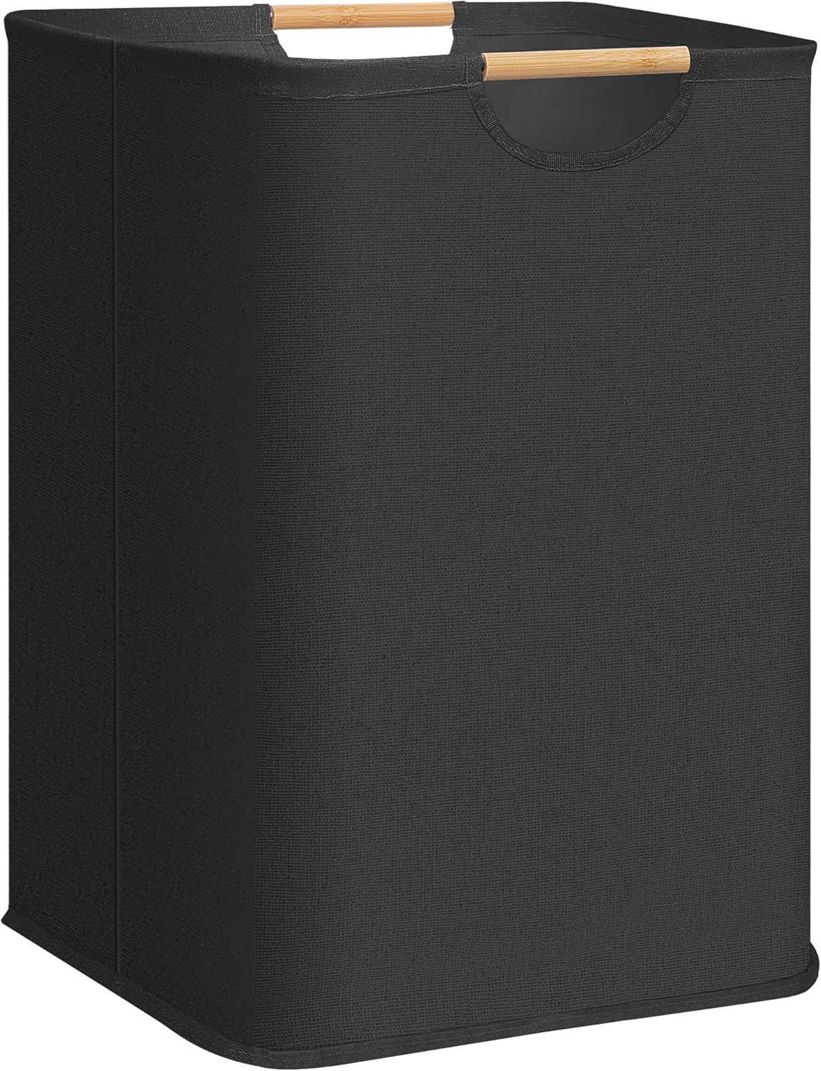 STORAGE MANIAC 1-Pack Collapsible Laundry Hamper with Bamboo Handles, Black