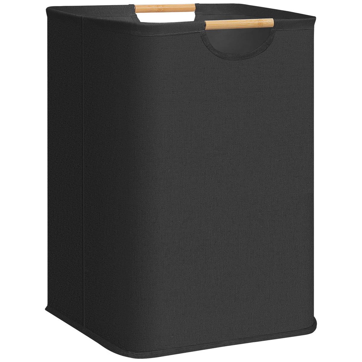 STORAGE MANIAC 1-Pack Collapsible Laundry Hamper with Bamboo Handles, Black