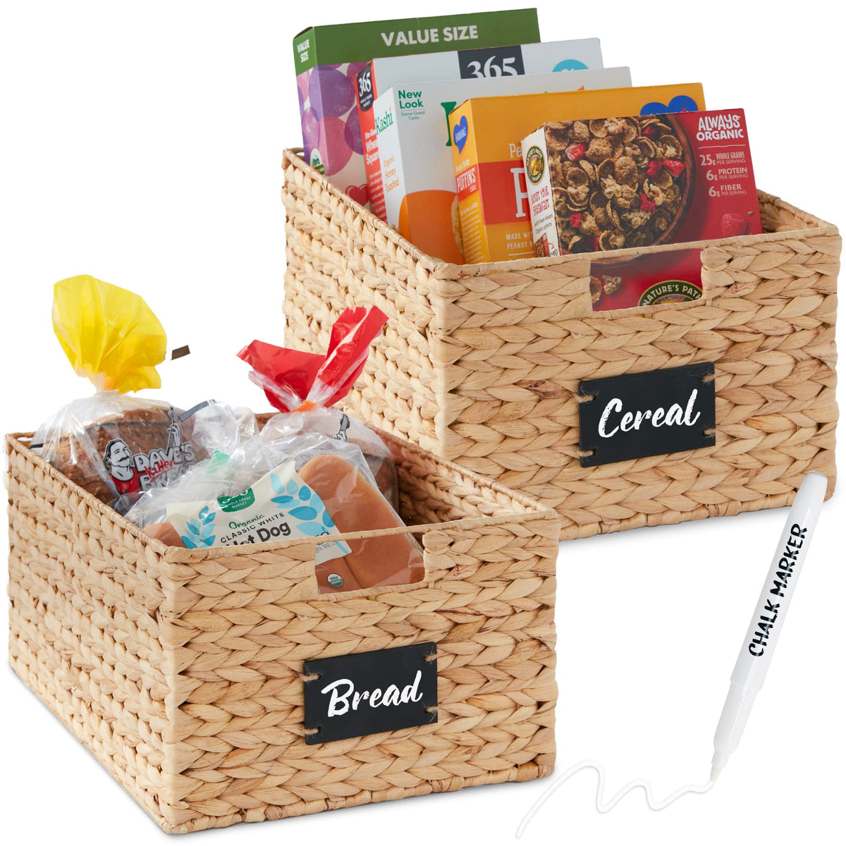 Best Choice Products Set of 4 9x12in Water Hyacinth Pantry Baskets, Woven Organizers w/Chalkboard Label, Chalk Marker - Natural
