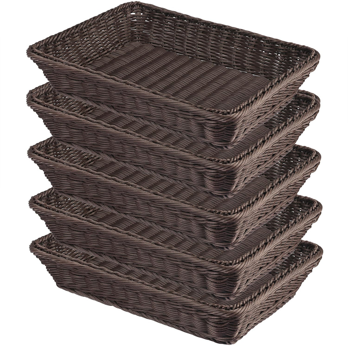 6 PCS 12x8 Inch Wicker Bread Basket, Woven Serving Basket, Tabletop Food Serving Basket for Restaurant, Bakery, Family Party, Hotel, Fruits, Vegetables and Snacks, Brown