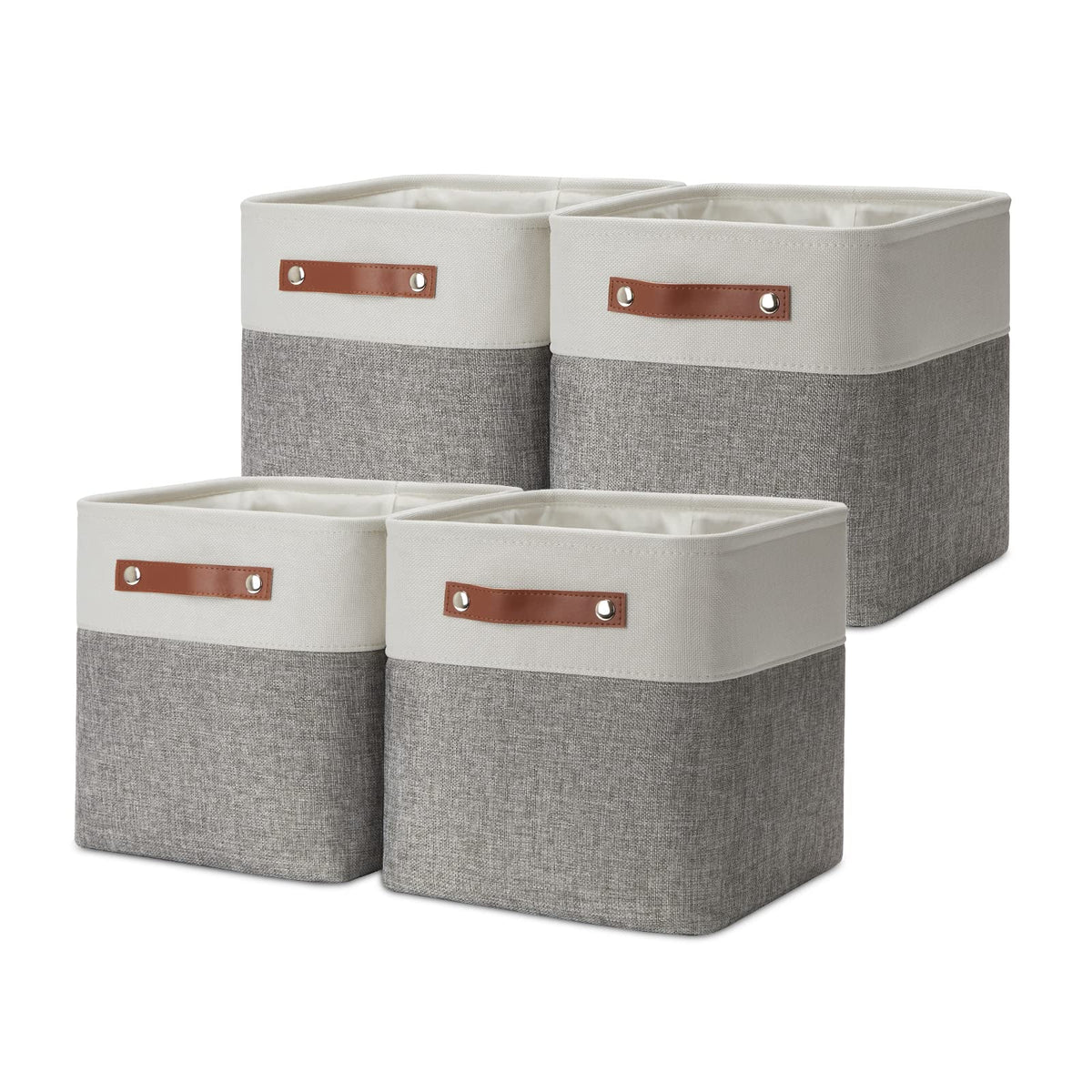 DULLEMELO Small Storage Bins, Storage Baskets for Organizing, Collapsible Rectangular Fabric Baskets for Shelves, Closets, Nursery, Home, Office, Empty Gift Baskets (6-Pack, White&Khaki)